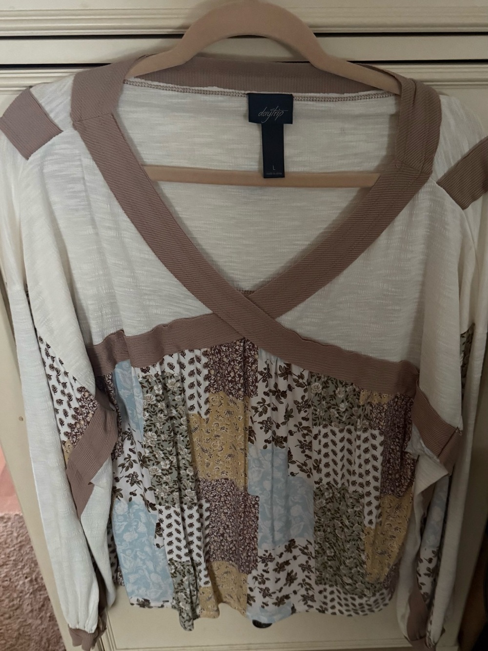 Daytrip patchwork long sleeve top sz Lg